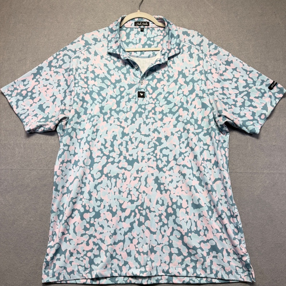 Bad Birdie Mens XL Golf Polo Shirt Pink Blue Abstract Camo Performance Stretch